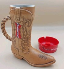 Vintage Budweiser Beer Ashtray And Western Cowboy Boot Beer Stein Mug 1994