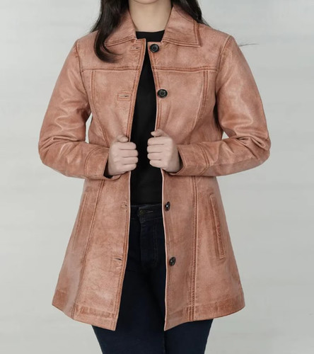 Women tan leather coat - women's,