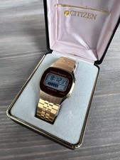 vintage citizen digital watch crystron lc quartz Gold Tone 1970's