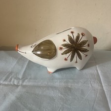 Vintage 1970s Arthur Wood 7.5" Hand-Painted Floral Piggy Bank Orange & Green VGC