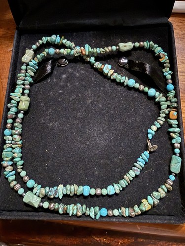 Long turquoise beaded necklace - long,