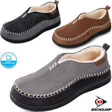 DUNLOP MENS MEMORY FOAM SLIPPERS WARM FUR COSY INDOOR SLIP ON MOCCASINS SHOES