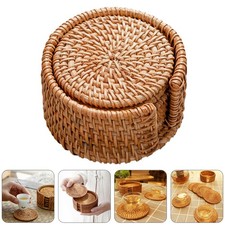 Rattan Coasters Straw Braided Placemats Round Natural Wicker Non-slip