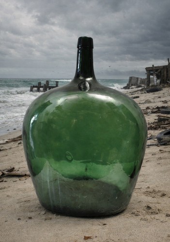 Vintage green glass demijohn - vintage,