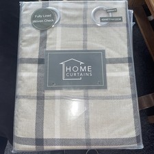 Hudson Woven Check Fully Lined Eyelet Curtains 45”x48” Beige Grey  Brand New 
