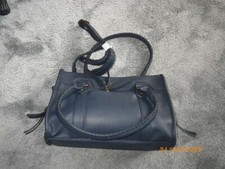 BNWOT NAVY BLUE FAUX LEATHER LARGE BAG BY MANTARAY LOTS/POCKETS/HANDLE+STRAP