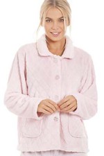 Camille Women's Supersoft Light Pink Diamond Print Bed Jacket with Pockets