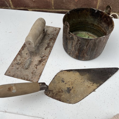 Vintage brick laying - brick, trowel