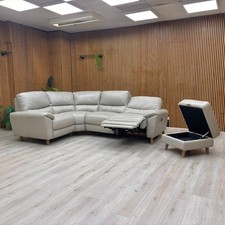 Furniture Village ‘Silverstone’ Corner Sofa + Stool Grey Leather Left Recliner