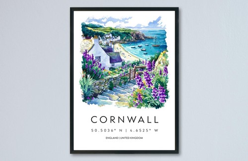 Cornwall watercolor poster - cornwall,
