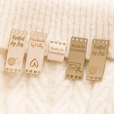 Personalised, 10 x Faux Leather, Custom Knitting and Crochet Tags, Sew on Labels