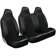 VW TRANSPORTER T4 - DELUXE BLACK QUILTED DIAMOND LEATHER VAN SEAT COVERS 2-1