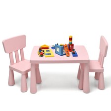 3 Piece Kids Table and Chair Set Toddler Activity Desk and Chairs-Pink