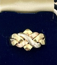 UnoAErre Vintage 9ct Gold 4 Part Puzzle Ring Yellow, Rose & White Full Hallmark