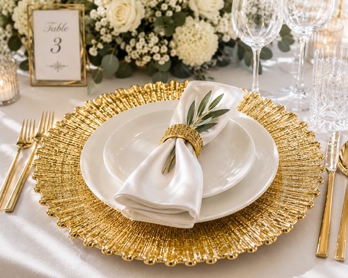 Set gold glass charger - of,