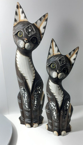 Cat art statues figures wood - cat,