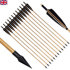 Handmade Traditional Wooden Arrows 32'' Natural Feathers With Hunting Broadheads