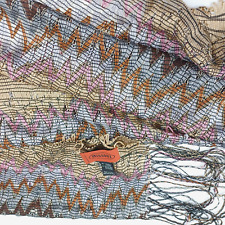 Vintage MISSONI Colourful Zig Zag Neutral Tones Fine Weave Scarf Made in Italy