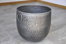 Large Round Handmade Hammered Metal Planter with Handles Plant Pot Container VGC