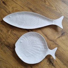 Fish Shaped Plates Serving Platter  Sainsbury's Melamine White Embossed 
