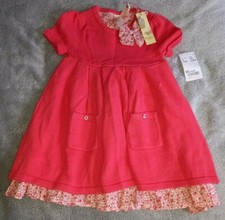 New Strawberry Faire Knitted Dress With Floral Trims Orange 2-3 Years