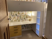 IKEA SMÅSTAD White Loft Bed Desk Drawers Shelving Wardrobe Mattress Included