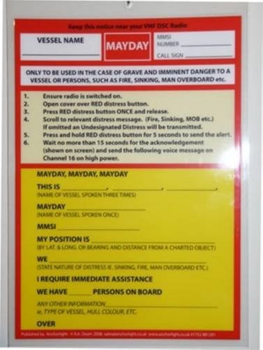 Vhf dsc mayday procedure - mayday, card