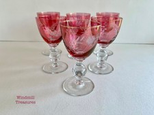 6 CRANBERRY FLORAL ETCHED