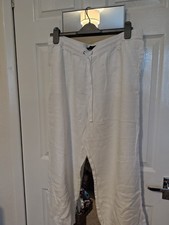 White Wide Leg Linen Trousers M&S Short Leg 25"