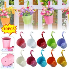 10X Metal Hanging Pots Plant Flower Planter Bucket Balcony For Garden Fence Hook