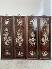 Pair Vintage Mother of Pearl Oriental Bird Wall Panels Chinese Hangings