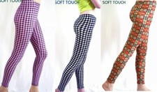 Ladies Soft Touch Full length Printed Dogtooth Tartan Pattern Leggings size 8-14