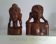 Vintage Pair Hand Carved Wood