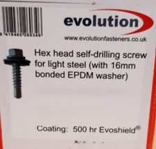 Evolution Tek 2 Screw Hex Head for light steel with 16mm bonded EPDM washer