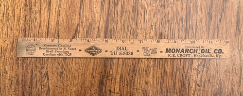 Vintage wood ruler shell gas - shell,