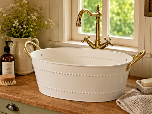 Cream steel sink brass handles - sink,
