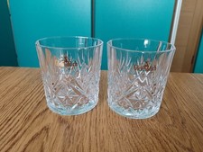 Vintage Pair Of Glenfiddich Pure Malt Scotch Whisky Crystal Cut Glasses Tumblers
