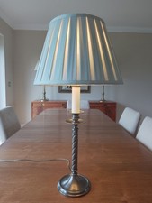 Vintage John Lewis Antique Brass Candlestick Lamp with Duck Egg Blue Silk Shade