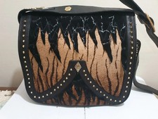 Vintage NeverUsed El Vaquero Black Leather Crossbody Shoulder Bag Zebra Velvet