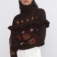 ZARA Ruffled Embroidered Brown