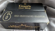 BOXED SET  OF 6 GRANTS SCOTCH WHISKEY OLD FASHIONED WHISKY GLASSES GILDED LOGOS 