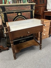 French Wash Stand Vanity Solid Walnut White Marble Top with Shelf (19th Century)
