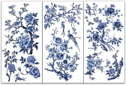 3pcs set blue flower - flower, on