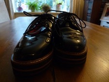 M&S Collection Ladies Black Patent Leather Lace –Up Derby Shoes (Size UK 6)