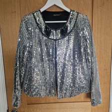Highly Confidential Silver Sequin Art Deco Style Jacket size 14 Excellent Cond