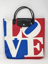 Longchamp Robert Indiana Love Bag Red Blue White Canvas Leather 4083G