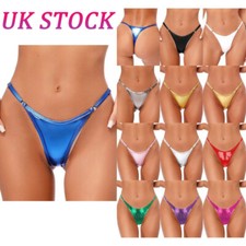 UK Womens Sexy Shiny Metallic G-String Thong Micro Bikini Brief Panties Swimwear