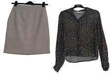 Size 12 Beige Skirt By Studio Dee & Animal Print Blouse By Paragon