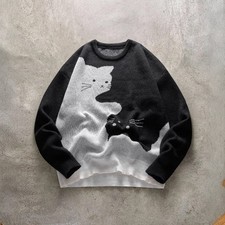 Men's Cat Pattern Round Neck Knitted Sweater
