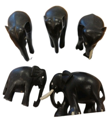 Black wooden elephants set - wooden, of